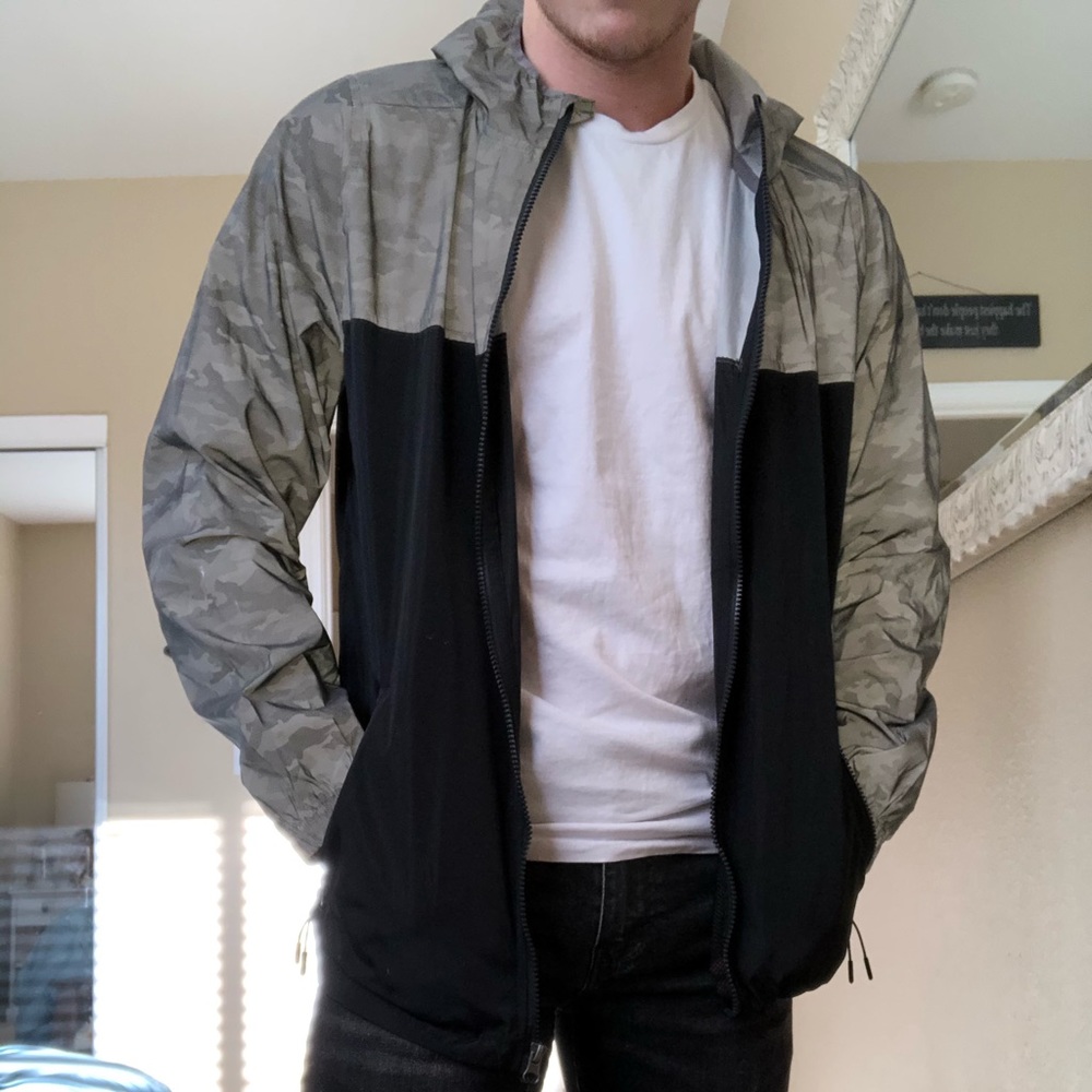 Reflective Windbreaker Jacket Zip Camo Rain Coat
